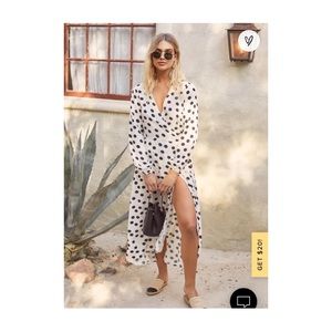 Lulu’s Kayla Off-White Polka Dot Long Sleeve Midi Wrap